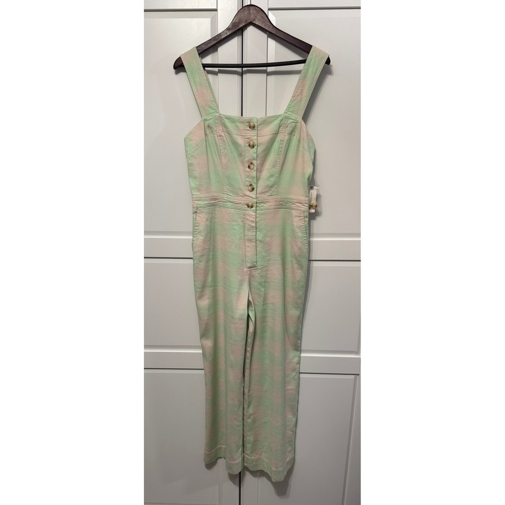 Maeve Anthropologie Colette Portside Button Front Jumpsuit Checkered Wide Leg 8 - Picture 6 of 10